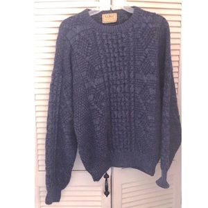 L. L. BEAN Vintage Cable Knit Blue Irish Aran Crewneck Fisherman Sweater Large